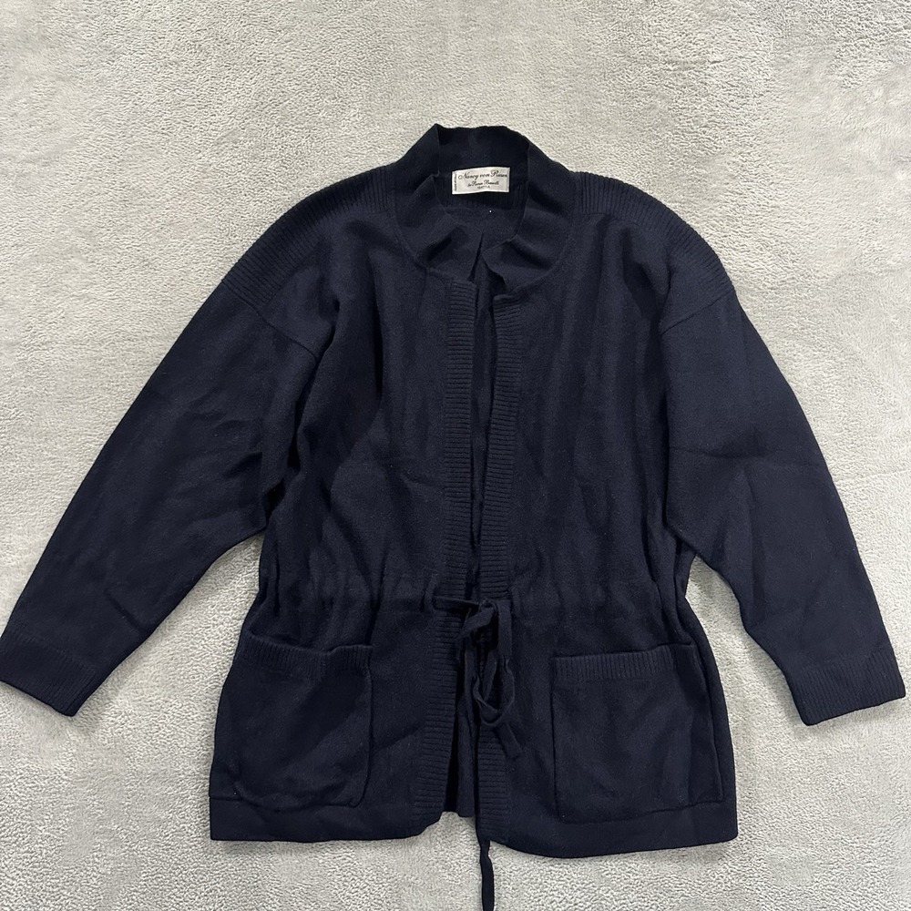 Vtg Nancy Von Riesen Navy Cardigan XL Cashmere Wool Italy Boho Coastal Grandma